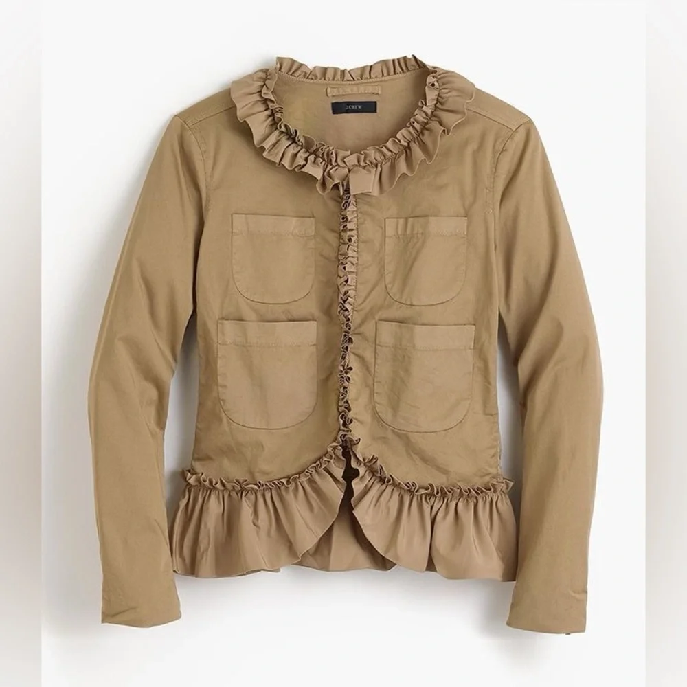 J.Crew Khaki Tan Ruffle Chino Jacket Cotton Casual Size 2 - Picture 6 of 14